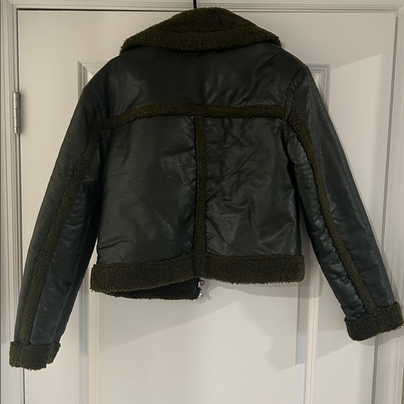 Peter Som Dark Green Faux Leather with Sherpa Trim Jacket - Picture 7 of 12